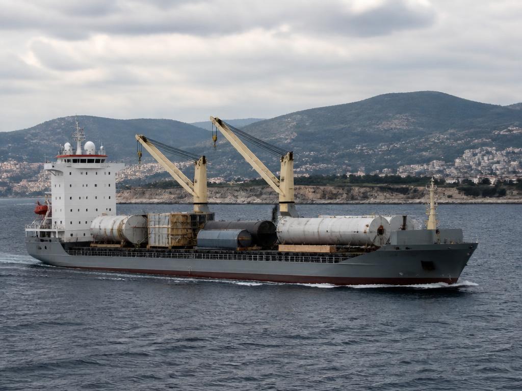 Multipurpose cargo vessel with deck cranes and mixed cargo